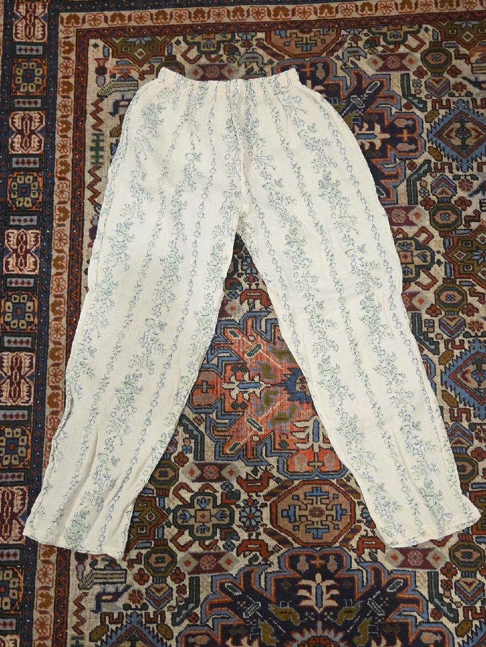 Women's Cream Floral-Print Elastic Waist Pants